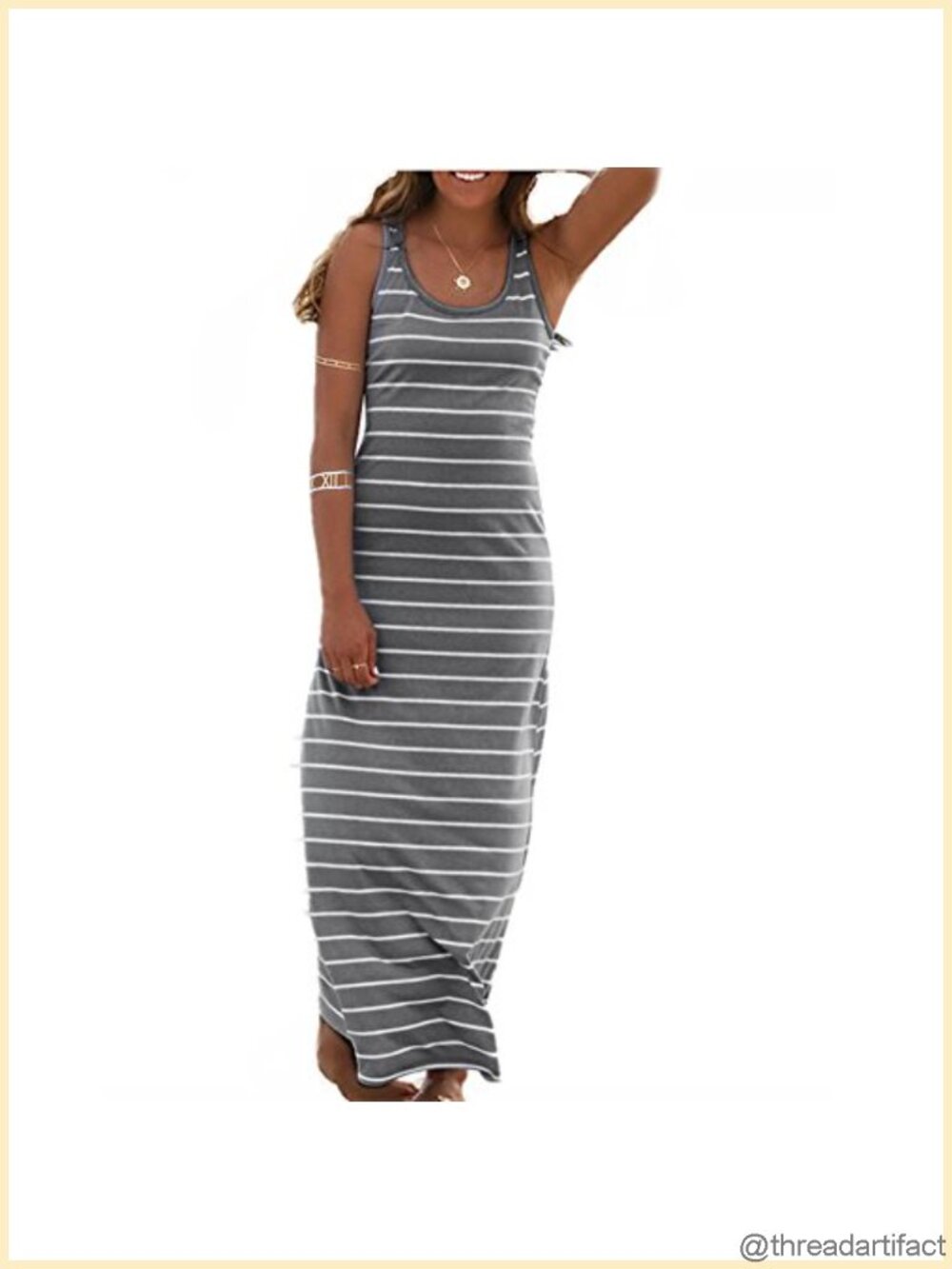 Sleeveless Scoop Neck Striped Maxi Sundress Loose Racerback Long Dress